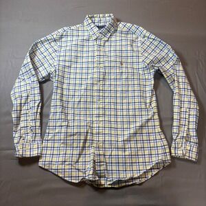 Polo Ralph Lauren Slim Fit Stretch Oxford Shirt Mens Medium Blue Yellow Plaid
